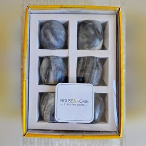 Set Of 6 Napkin Rings Genuine Marble House & Home Marble Grey White